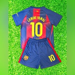 Lamine Yamal 10 Kids Toddler Youth Barcelona Blue Red Soccer Jersey Set NWT